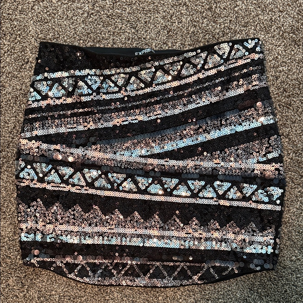 Express Black and Silver Patterned Sequin Skirt